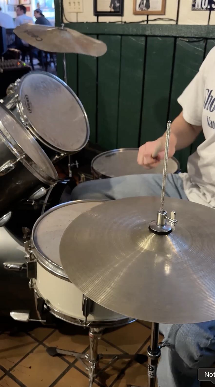 Shore Thing dummer warms up on his drumset